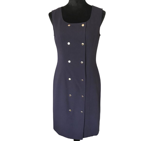 Blushe Impressions Vintage Nautical Sheath Dress: Navy w/Gold Buttons, Size 6 - Picture 1 of 10